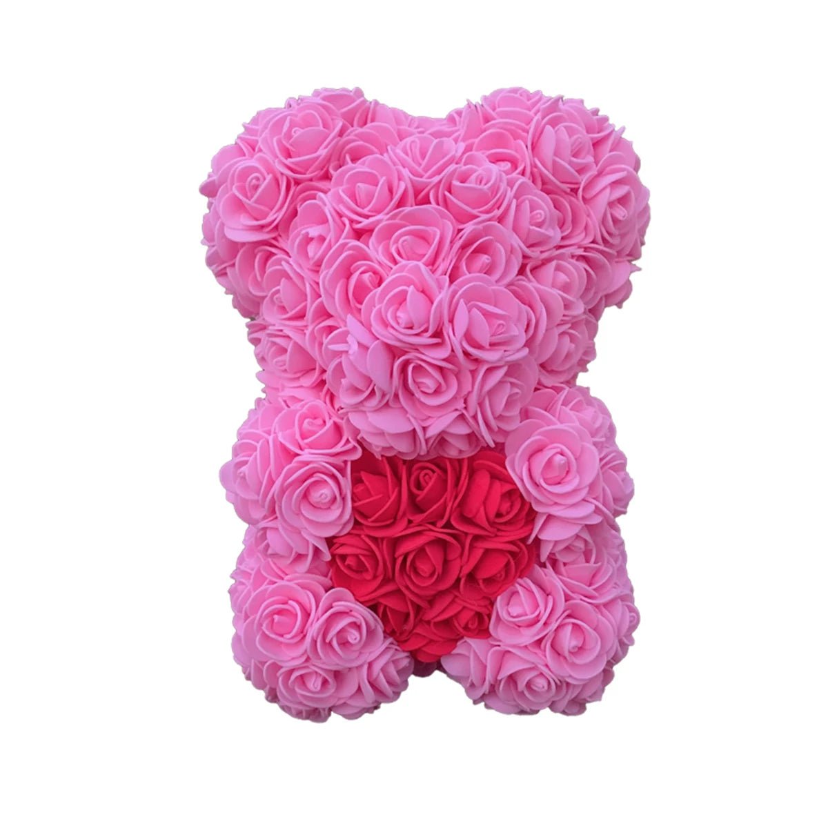 25cm Rose Teddy Bear - Hearth Shaped Artificial Flower Bear, Perfect for Women, Valentine's, Wedding, Birthday, Christmas Gifts ShopOnlyDeal