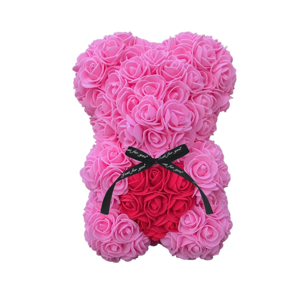 25cm Rose Teddy Bear - Hearth Shaped Artificial Flower Bear, Perfect for Women, Valentine's, Wedding, Birthday, Christmas Gifts ShopOnlyDeal