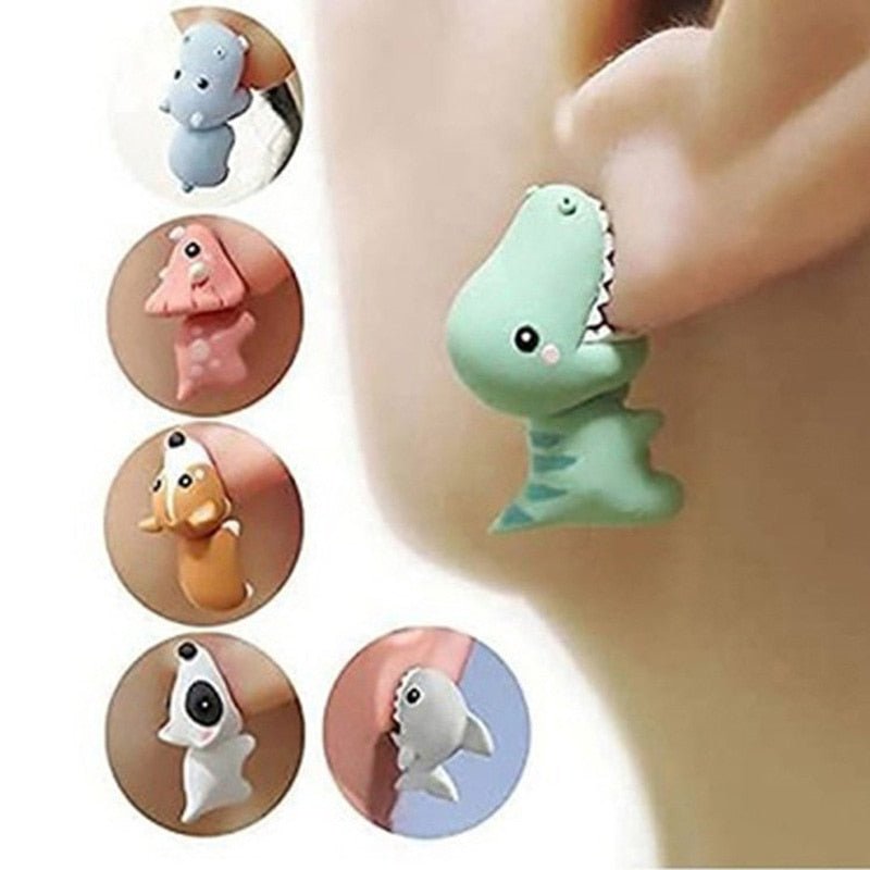 2pcs Animal Cartoon Stud Earring For Women Cute Dinosaur Little Dog Whale Clay Bite Ear Jewelry Funny Gifts Fashion Accessoriesy ShopOnlyDeal