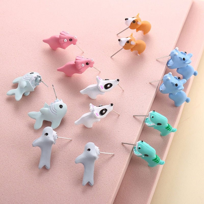 2pcs Animal Cartoon Stud Earring For Women Cute Dinosaur Little Dog Whale Clay Bite Ear Jewelry Funny Gifts Fashion Accessoriesy ShopOnlyDeal