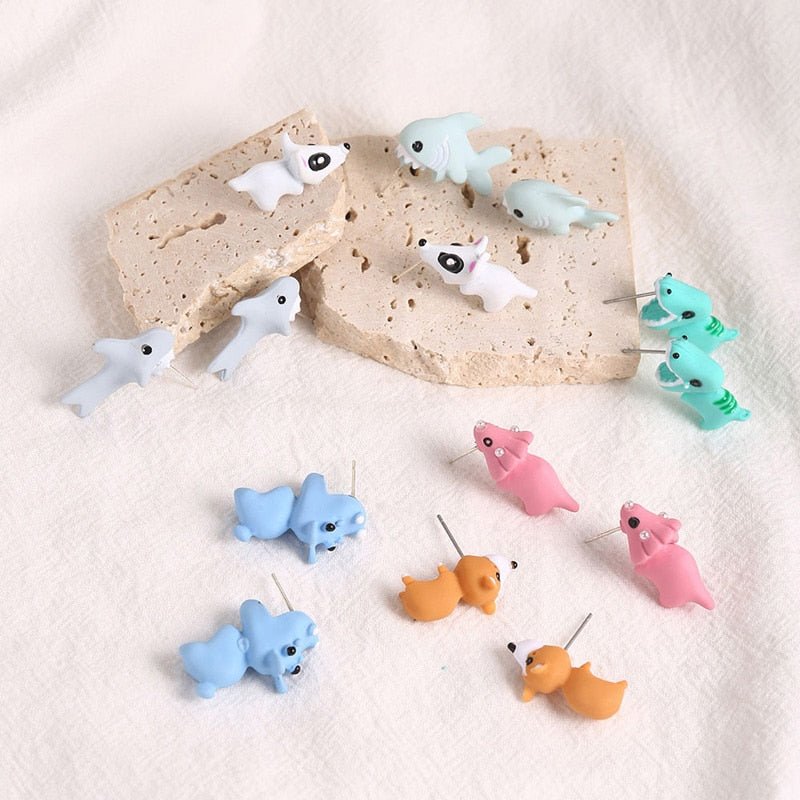 2pcs Animal Cartoon Stud Earring For Women Cute Dinosaur Little Dog Whale Clay Bite Ear Jewelry Funny Gifts Fashion Accessoriesy ShopOnlyDeal