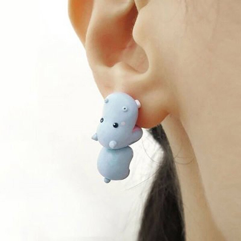 2pcs Animal Cartoon Stud Earring For Women Cute Dinosaur Little Dog Whale Clay Bite Ear Jewelry Funny Gifts Fashion Accessoriesy ShopOnlyDeal