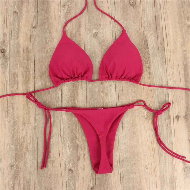 2pcs Sexy Women Summer Swimwear Bikini Set Bra Tie Side G-String Thong Beach e Suit Swimsuit Bathing Suit Swimming Suit ShopOnlyDeal