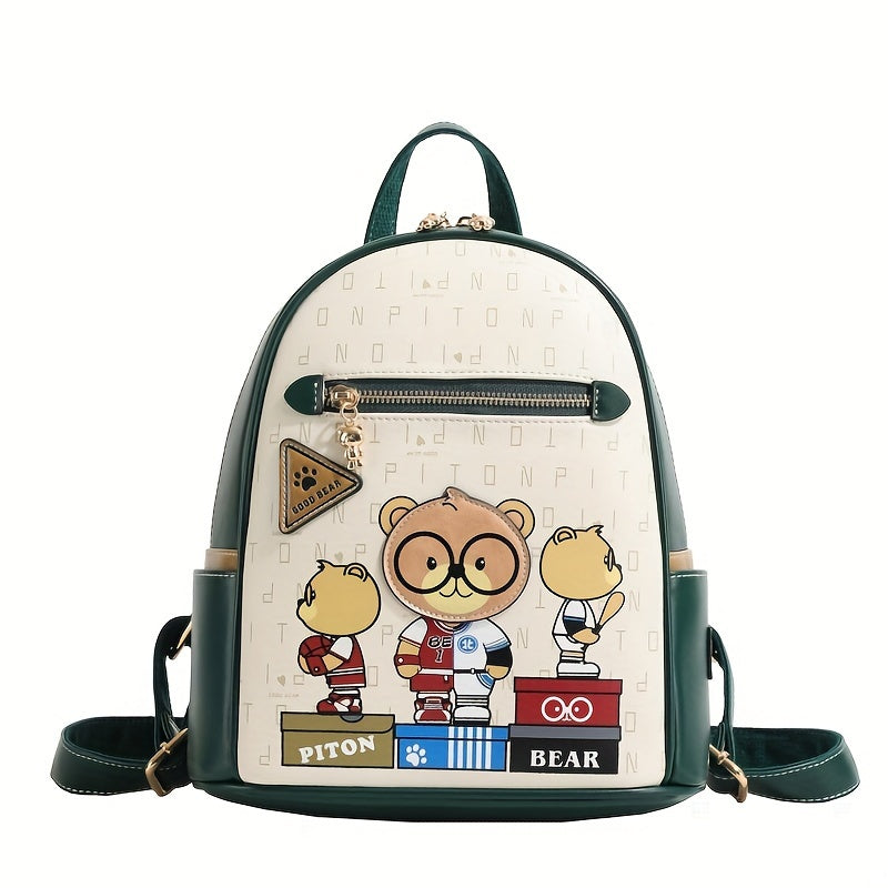 Cartoon Bear Pattern Backpack, Fashion Small Daypack, Cute PU Leather Schoolbag ShopOnlyDeal