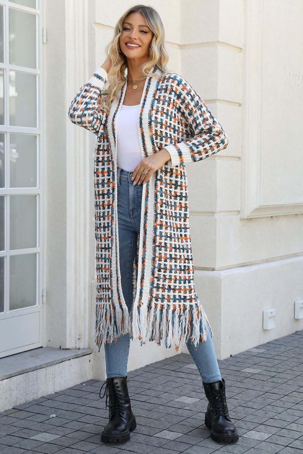 Multicolored Open Front Fringe Hem Cardigan ShopOnlyDeal