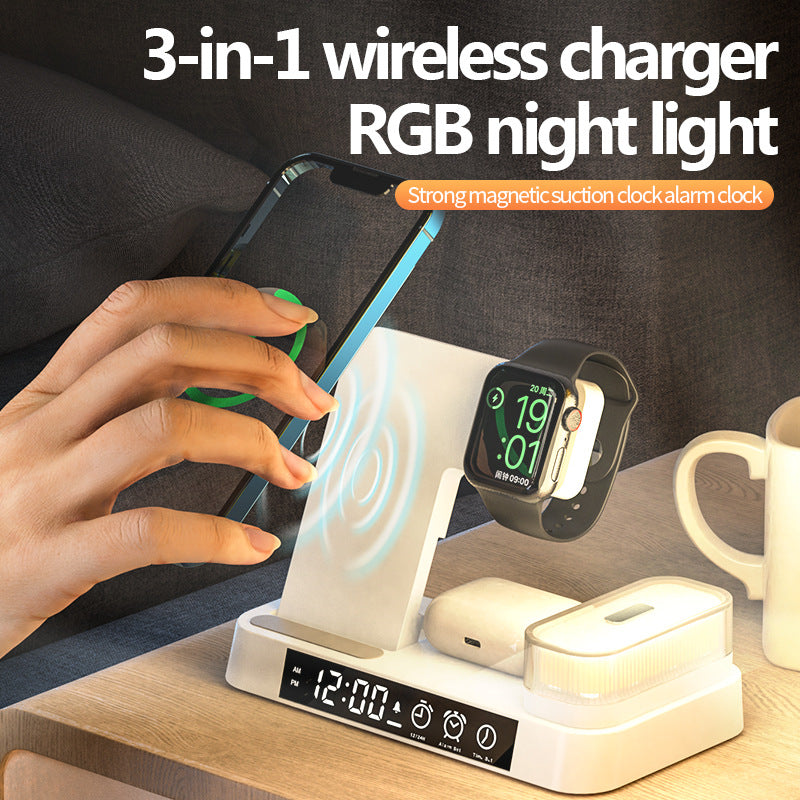 4 In 1 Multifunction Wireless Charger Station With Alarm Clock Display Foldable Wireless Charger Stand With RGB Night Light ShopOnlyDeal