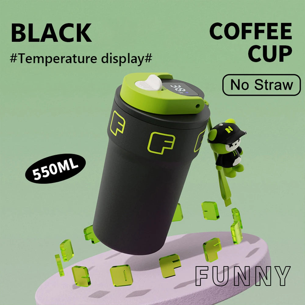 550ml Creative Coffee Cup With Doll Temperature Display Thermal Mug With Straw Stainless Steel Thermos Bottle Coffee Mug Tumbler ShopOnlyDeal