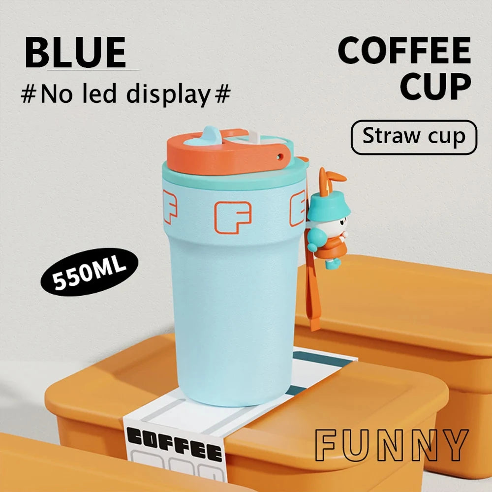550ml Creative Coffee Cup With Doll Temperature Display Thermal Mug With Straw Stainless Steel Thermos Bottle Coffee Mug Tumbler ShopOnlyDeal