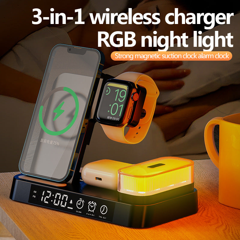 4 In 1 Multifunction Wireless Charger Station With Alarm Clock Display Foldable Wireless Charger Stand With RGB Night Light ShopOnlyDeal