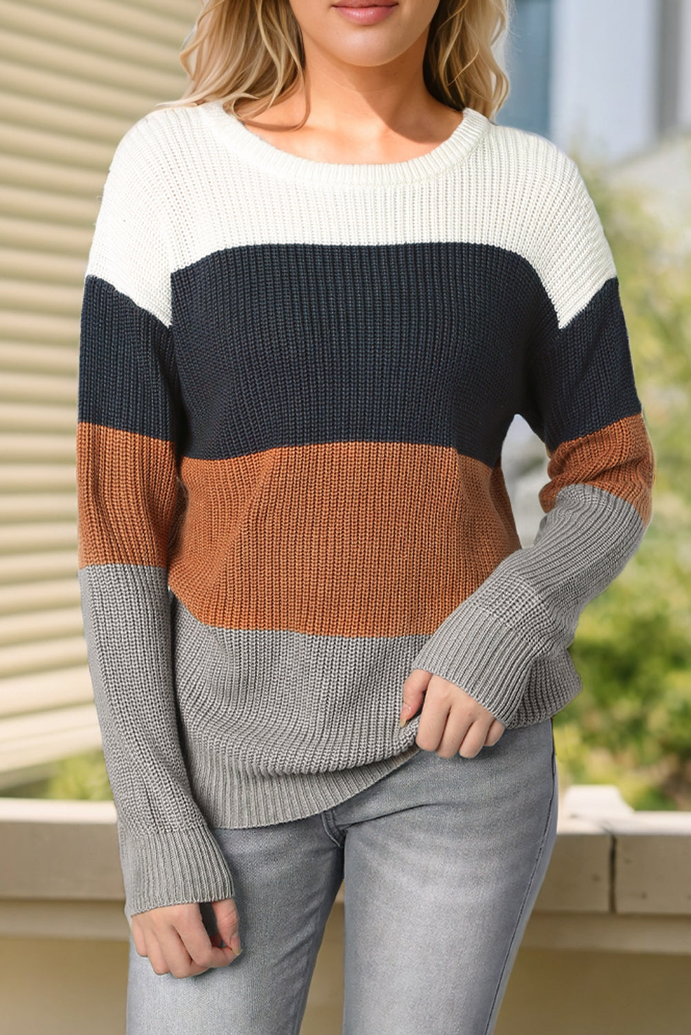 Color Block Round Neck Sweater: Elevate Your Wardrobe with Chic and Vibrant Style ShopOnlyDeal