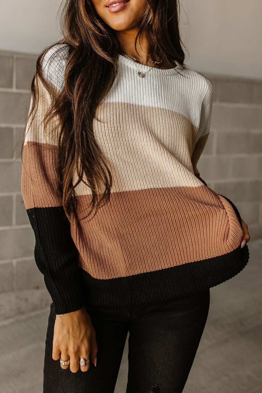 Color Block Round Neck Sweater: Elevate Your Wardrobe with Chic and Vibrant Style ShopOnlyDeal