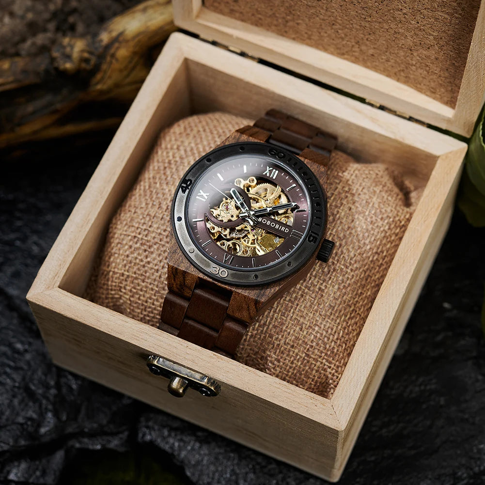 Top Luxury Men's Watches BOBO BIRD Mechanical Wristwatch Wooden Relogio Masculino Custom Father's Day Gift Wooden Box ShopOnlyDeal