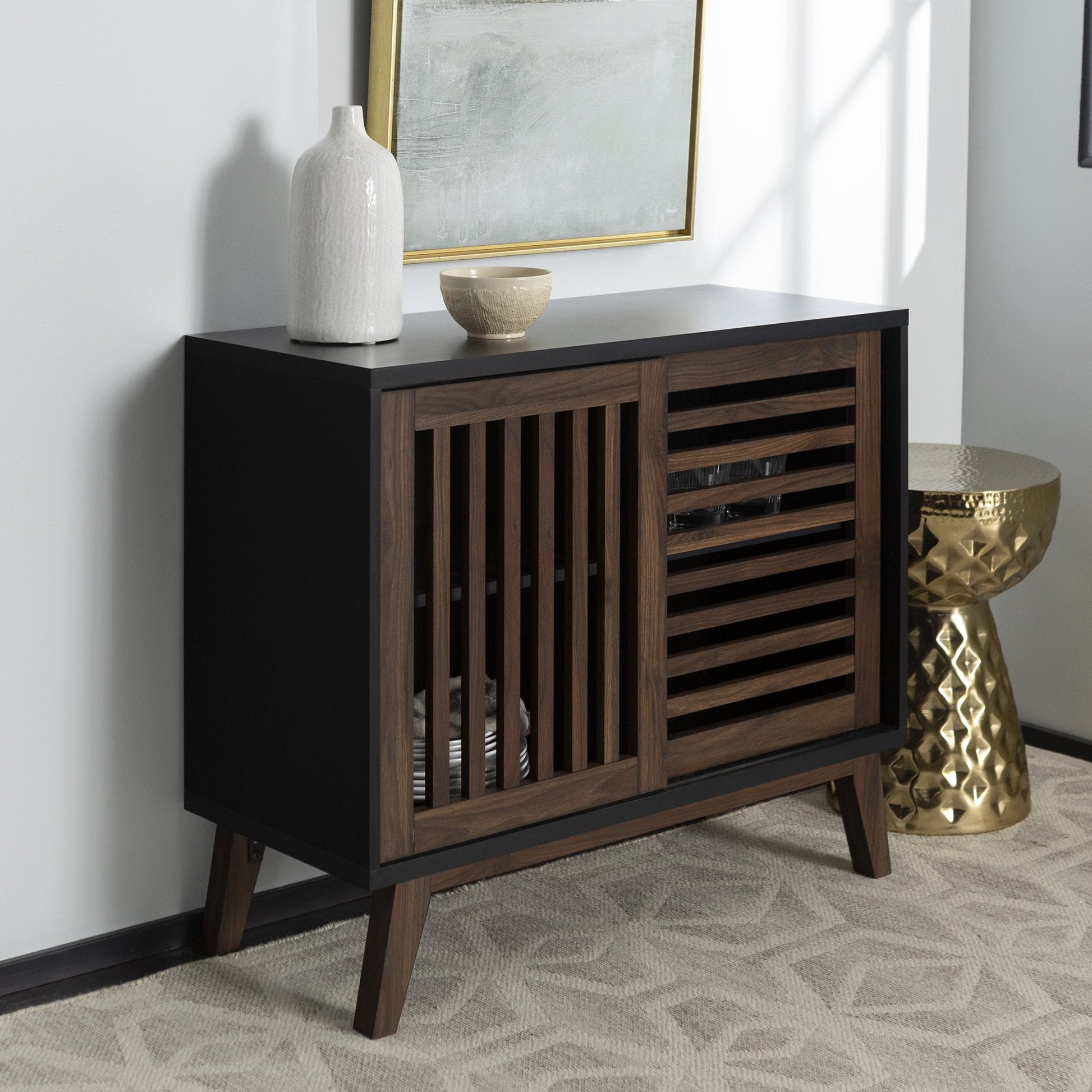 Bowie Modern Sliding Slat Door Accent Cabinet Walker Edison