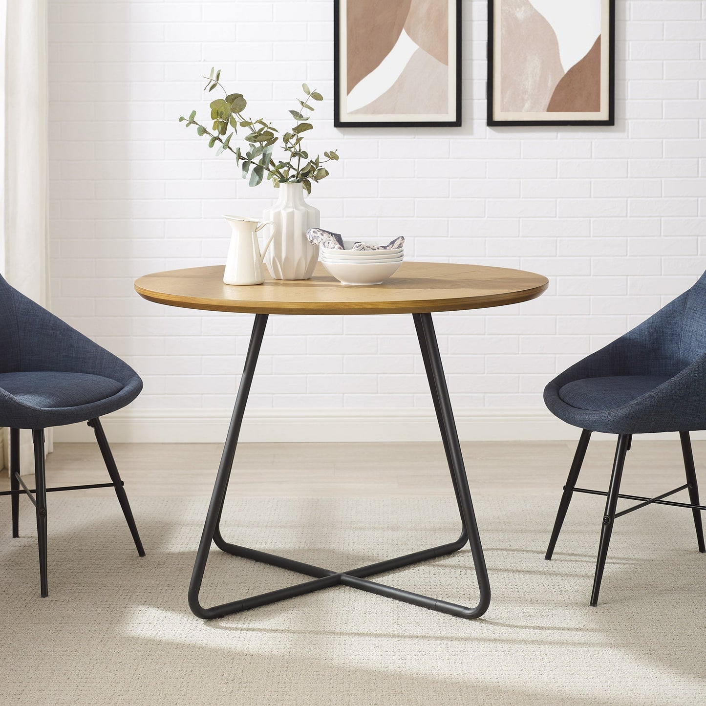 Alex 40" Modern Veneer and Metal Round Dining Table Walker Edison