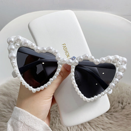 White Heart-shaped Pearl Sunglasses Europe and America Oversize Sun Glasses Female Outdoor Beach Glasses Shades Eyeglasses UV400 ShopOnlyDeal