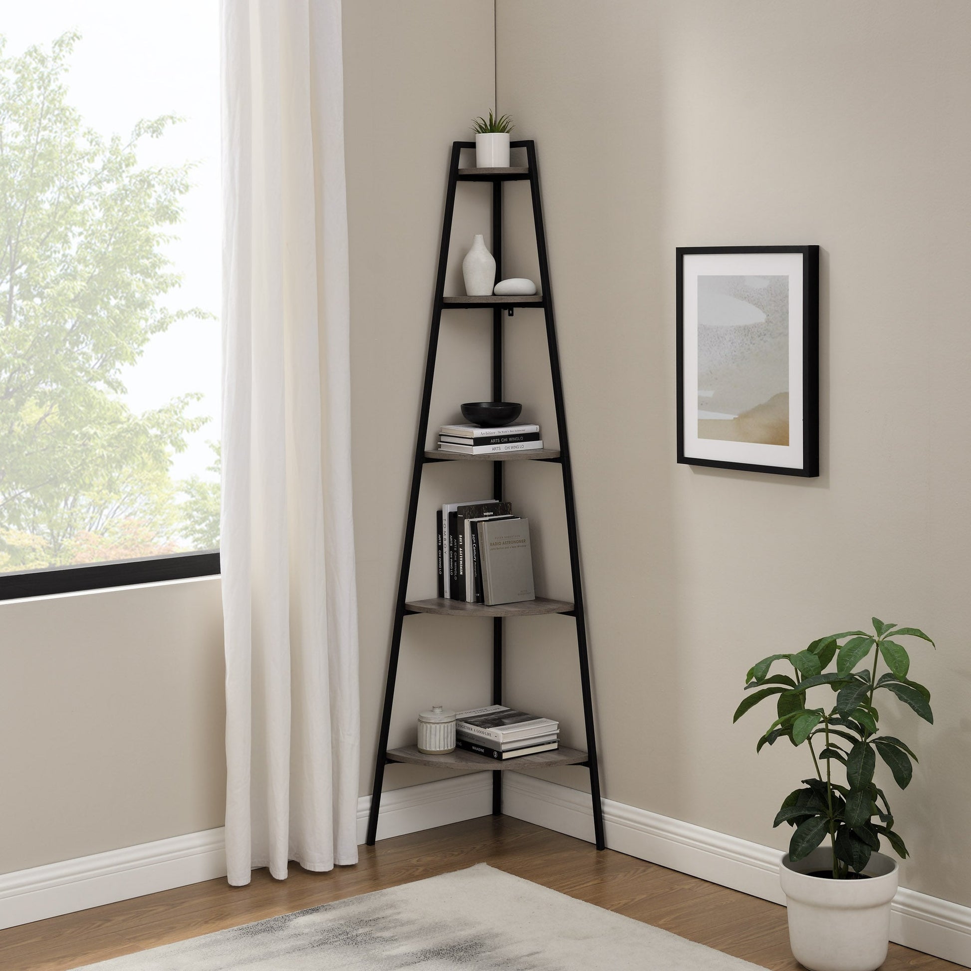 Arlo 72" Metal and Wood Corner Bookshelf Walker Edison