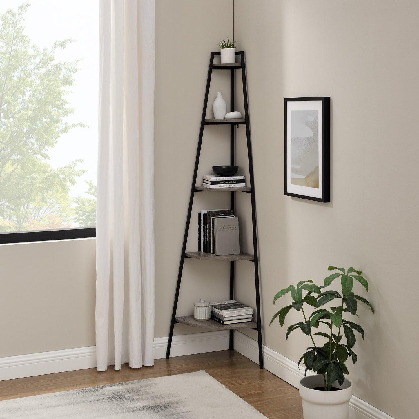 Arlo 72" Metal and Wood Corner Bookshelf Walker Edison