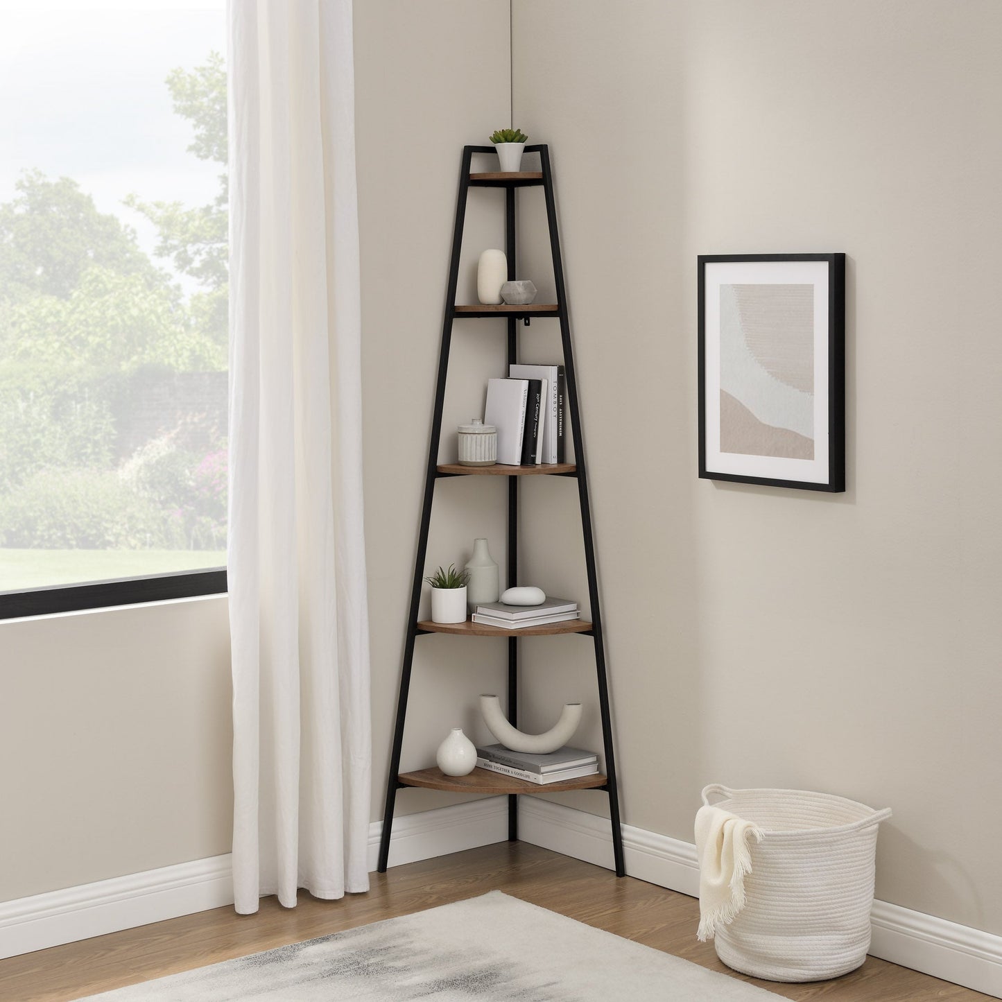 Arlo 72" Metal and Wood Corner Bookshelf Walker Edison