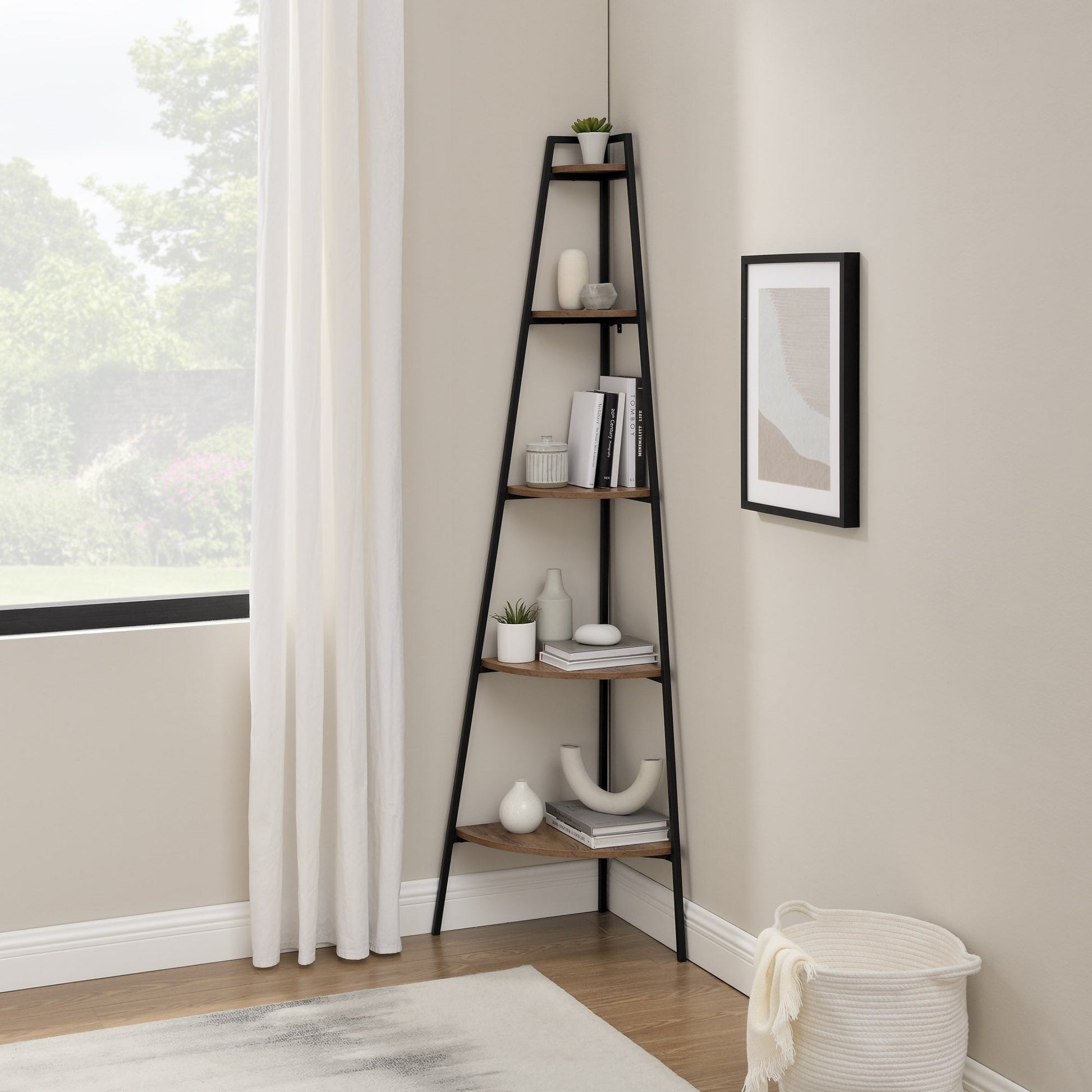 Arlo 72" Metal and Wood Corner Bookshelf Walker Edison