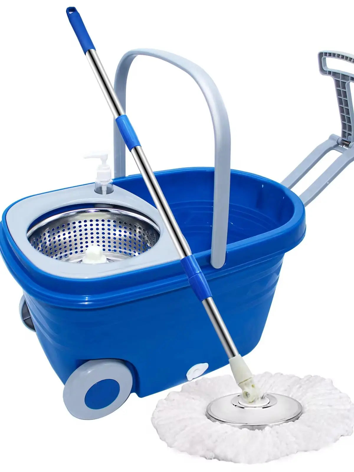 360° Spin Mop Bucket with Wringer Set Wheels Floor Cleaning Mop Blue 3 Mop Heads ShopOnlyDeal