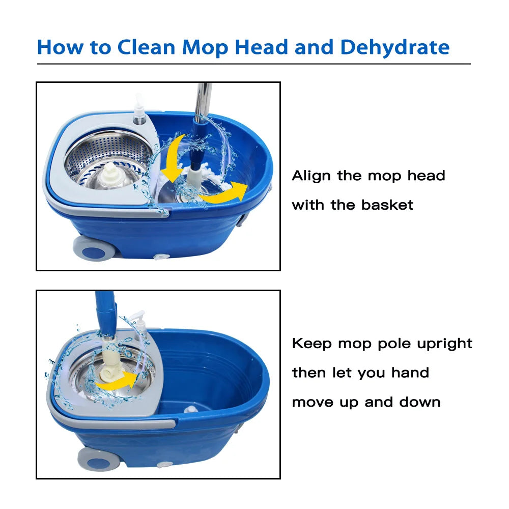 360° Spin Mop Bucket with Wringer Set Wheels Floor Cleaning Mop Blue 3 Mop Heads ShopOnlyDeal