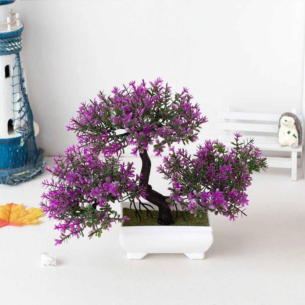 Artificial Plastic Plants Bonsai | Small Tree Pot Fake Plant | Potted Flower Garden Arrangement | Room Home Table Decoration ShopOnlyDeal