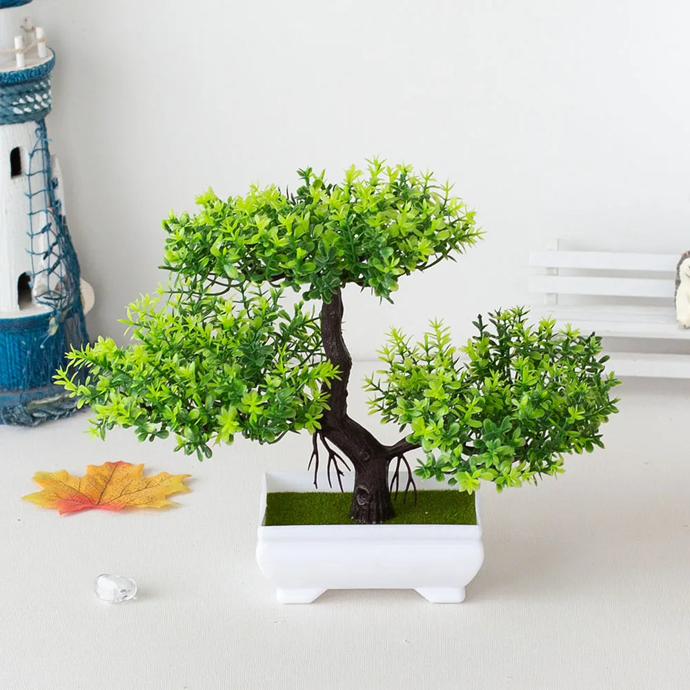 Artificial Plastic Plants Bonsai | Small Tree Pot Fake Plant | Potted Flower Garden Arrangement | Room Home Table Decoration ShopOnlyDeal