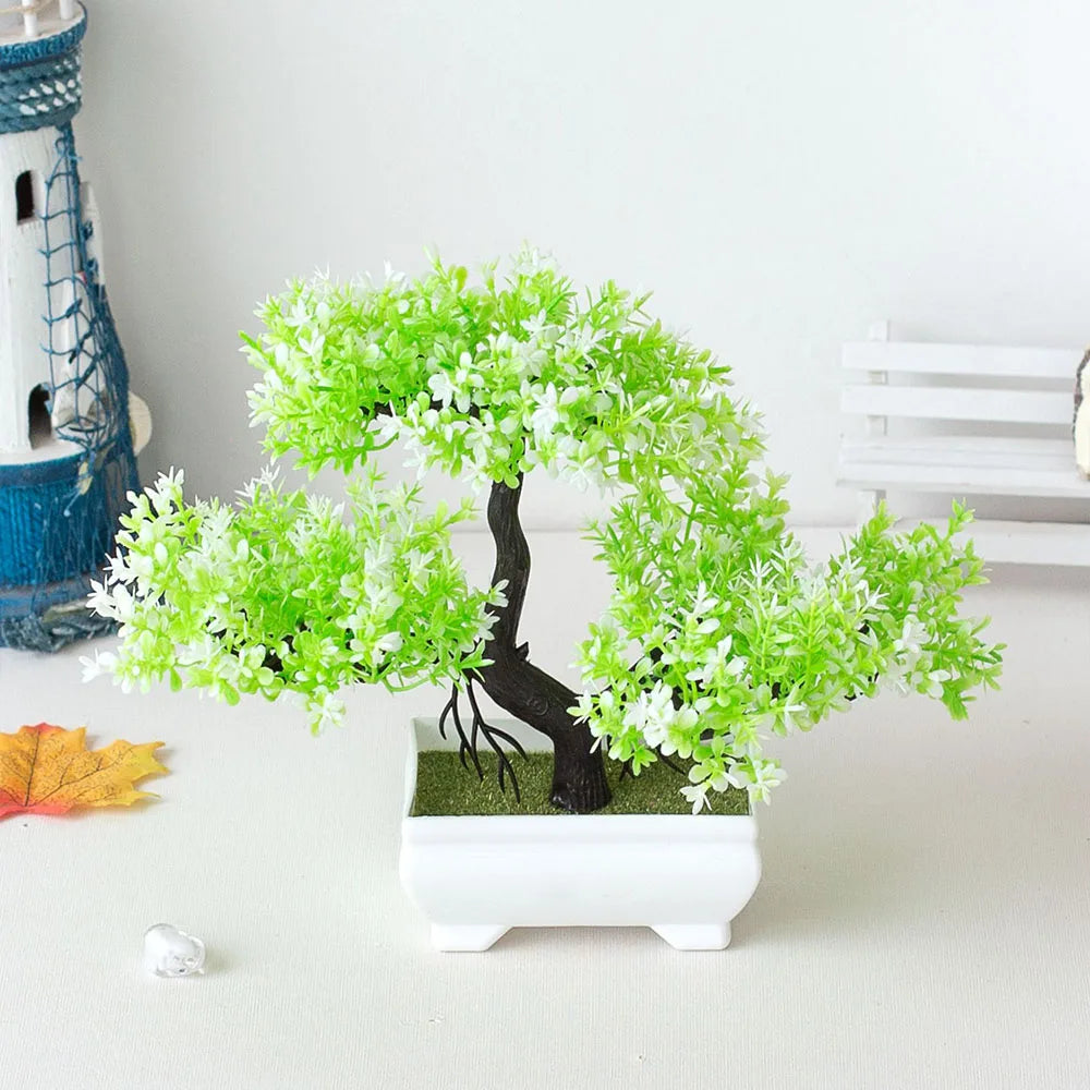 Artificial Plastic Plants Bonsai | Small Tree Pot Fake Plant | Potted Flower Garden Arrangement | Room Home Table Decoration ShopOnlyDeal