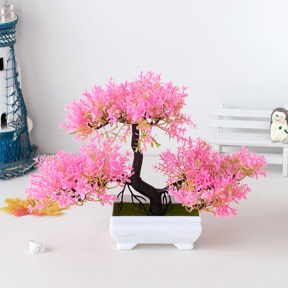 Artificial Plastic Plants Bonsai | Small Tree Pot Fake Plant | Potted Flower Garden Arrangement | Room Home Table Decoration ShopOnlyDeal