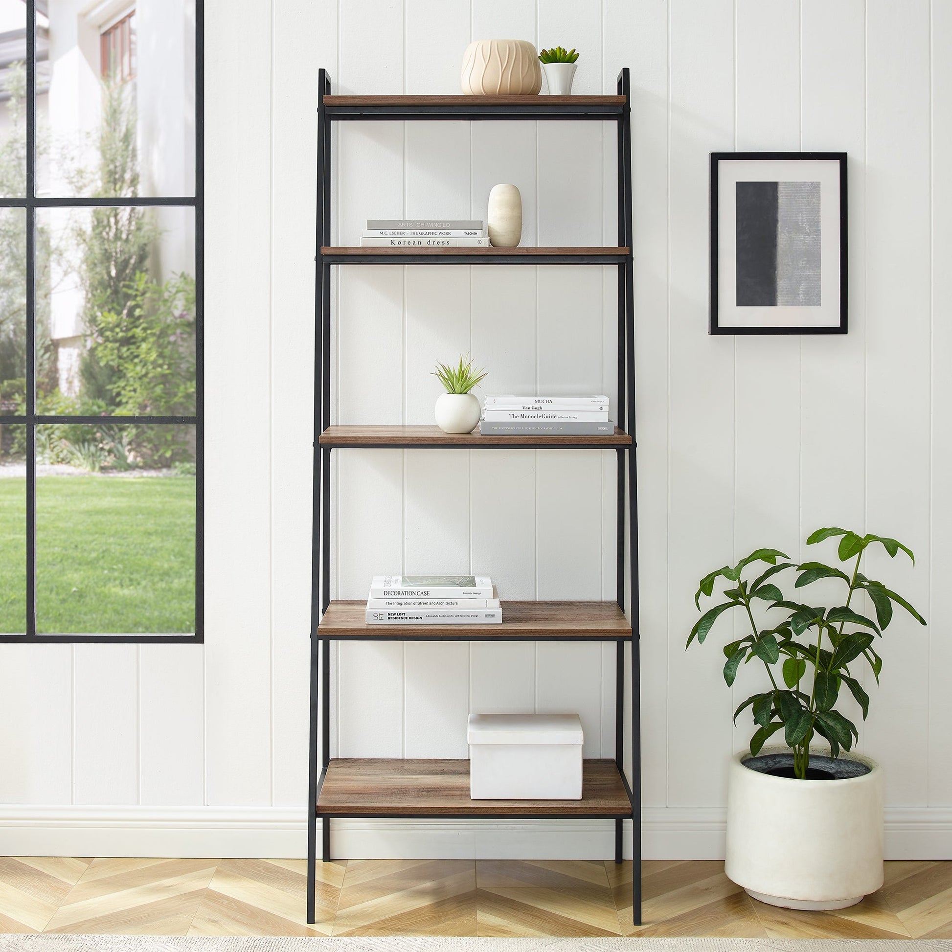 Arlo 72" Metal & Wood Ladder Bookshelf Walker Edison