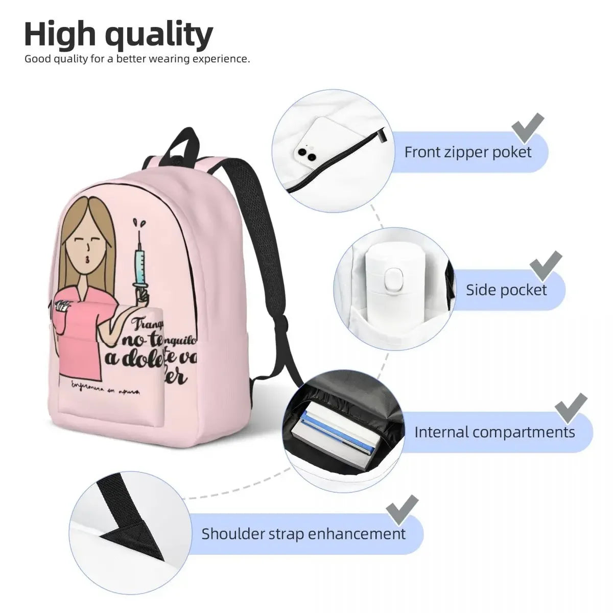 Backpack Middle High College School Student Enfermera En Apuros Doctor Nurse Health Bookbag Teens Canvas Daypack Gift ShopOnlyDeal