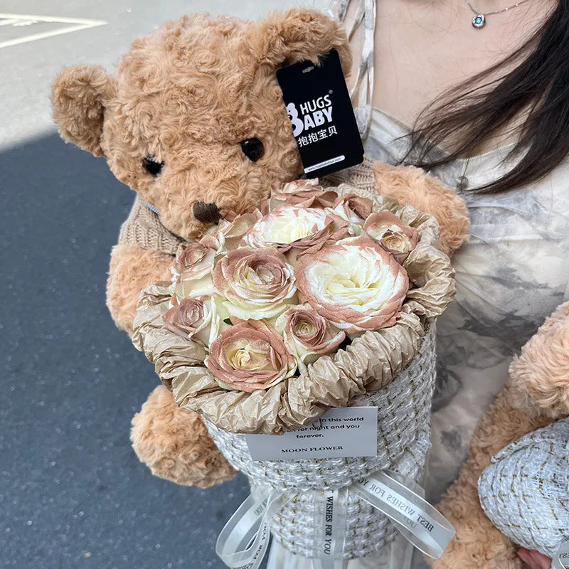 Bear Doll Immortality Flower Bouquet | Birthday Gift for Girlfriend or Boyfriend | Doll Valentine’s Day Present ShopOnlyDeal