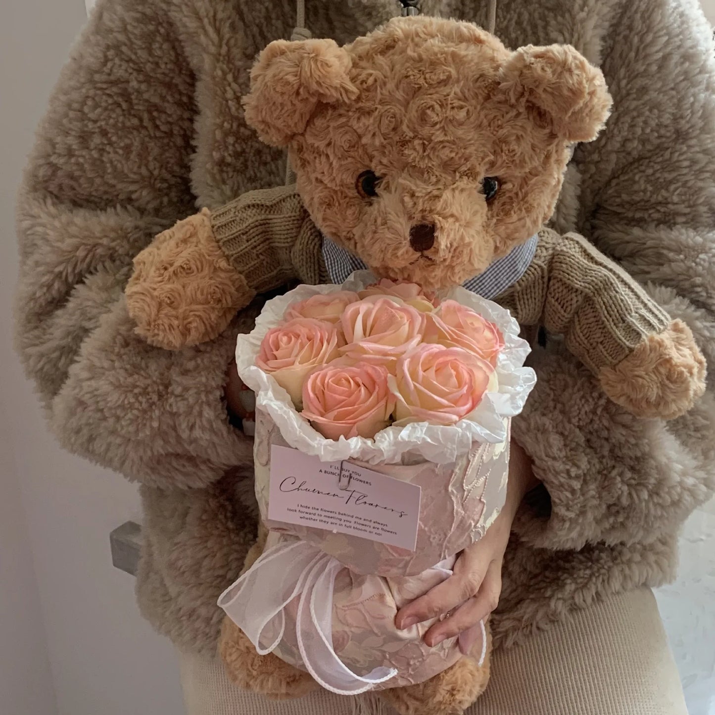 Bear doll immortality flower bouquet birthday gift for girl friend boy friend Qixi doll Valentine's Day ShopOnlyDeal