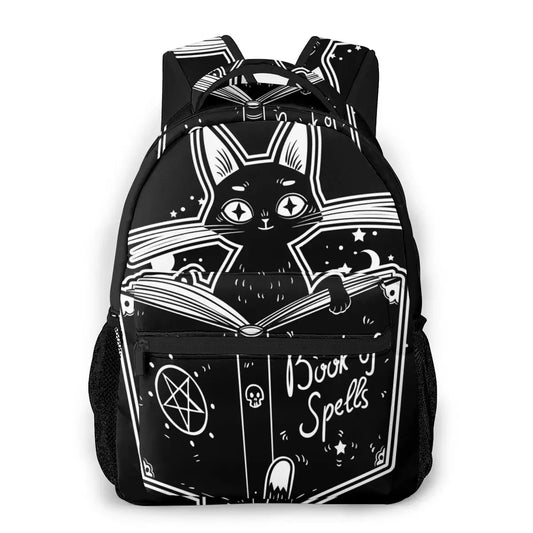 Black Witch's Cat Reading The Book of Dark Magic School Bag Girls Travel Bag Backpack with Multiple Using Women Backpacks ShopOnlyDeal