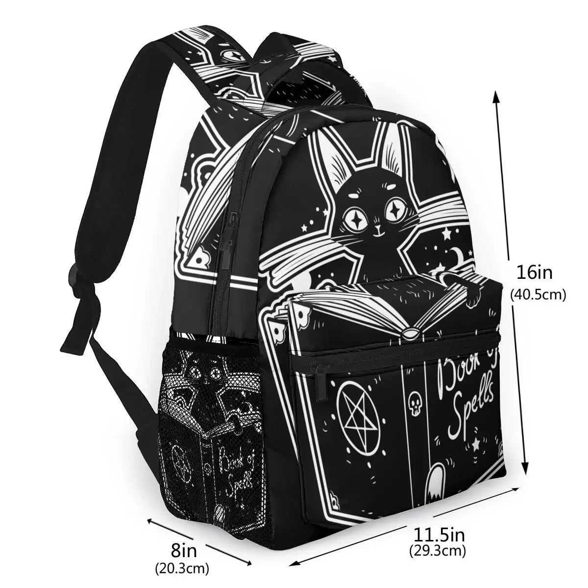 Black Witch's Cat Reading The Book of Dark Magic School Bag | Girls Travel Bag Backpack | Multipurpose Women Backpacks ShopOnlyDeal