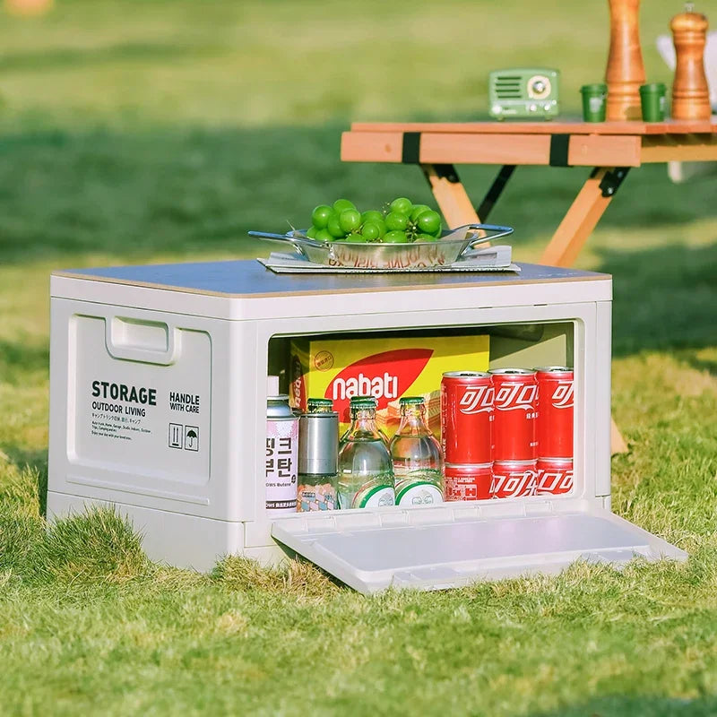 Camping Storage Box | Trunk Organizer with Folding Outdoor Bench and Chopping Board | Camping Picnic Box ShopOnlyDeal