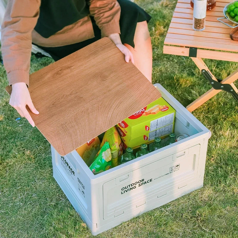 Camping Storage Box | Trunk Organizer with Folding Outdoor Bench and Chopping Board | Camping Picnic Box ShopOnlyDeal