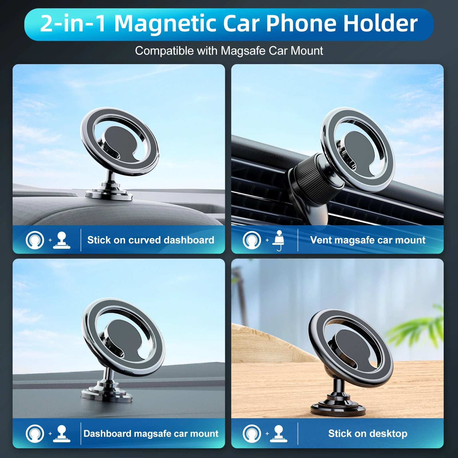 Car Magnetic Phone Holder Magsafe Ring Dashboard Air Outlet Mount 2 Styles Strong Magnet GPS Bracket for iPhone Samsung Xiaomi ShopOnlyDeal