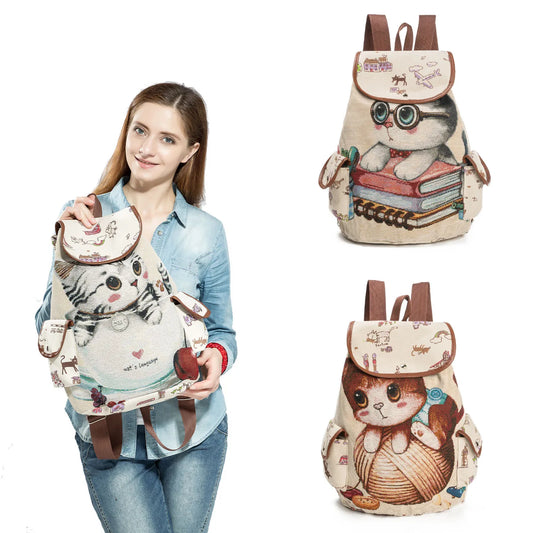 Customize Casual School Backpack Women Lovely Cat Printed Drawstring Backpack Teenager Large Capacity Travel Beach Storage Bags Shop730950 Store