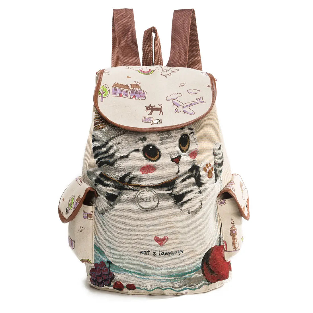 Customize Casual School Backpack Women Lovely Cat Printed Drawstring Backpack Teenager Large Capacity Travel Beach Storage Bags Shop730950 Store