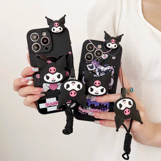 Cute Kuromi Case With Holder Rope For iPhone 6 6s 7 8 X Xs Max XR 11 12 13 14 15 Pro SE Max ShopOnlyDeal