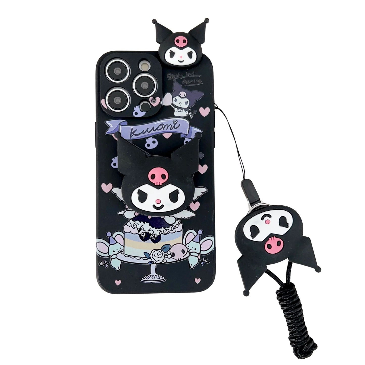 Cute Kuromi Case with Holder Rope | For iPhone 6, 6s, 7, 8, X, XS Max, XR, 11, 12, 13, 14, 15 Pro SE Max ShopOnlyDeal