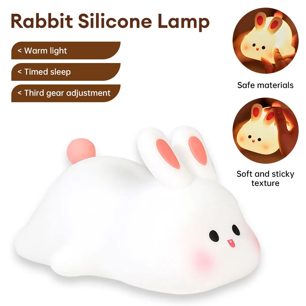 Cute Rabbit Silicone Pat Lamp | Soft Light Touch Sensor Bedside Night Light | Children's Sleep Accompany Light | Decor Gift ShopOnlyDeal