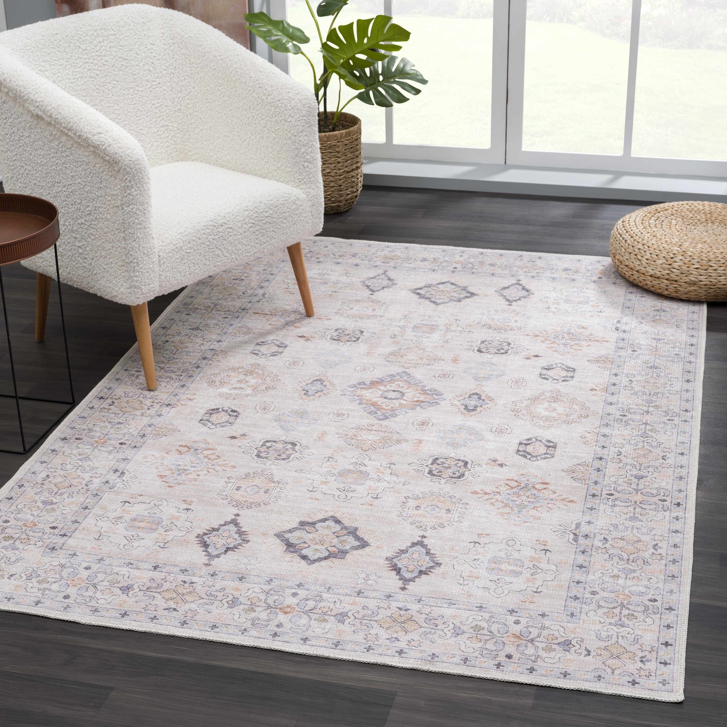 Beige Beckett Vintage Washable Area Rug | Classic Elegance with Modern Convenience Boutique Rugs