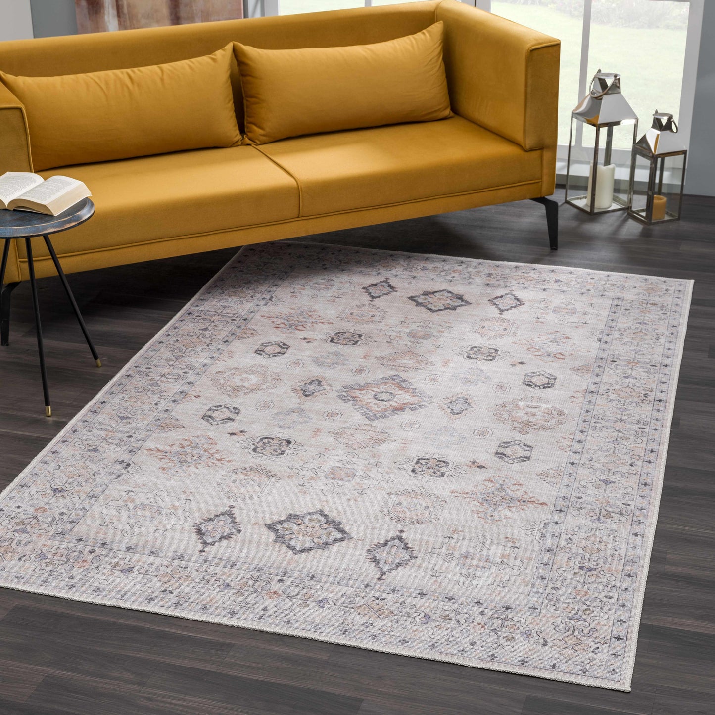 Beige Beckett Vintage Washable Area Rug | Classic Elegance with Modern Convenience Boutique Rugs