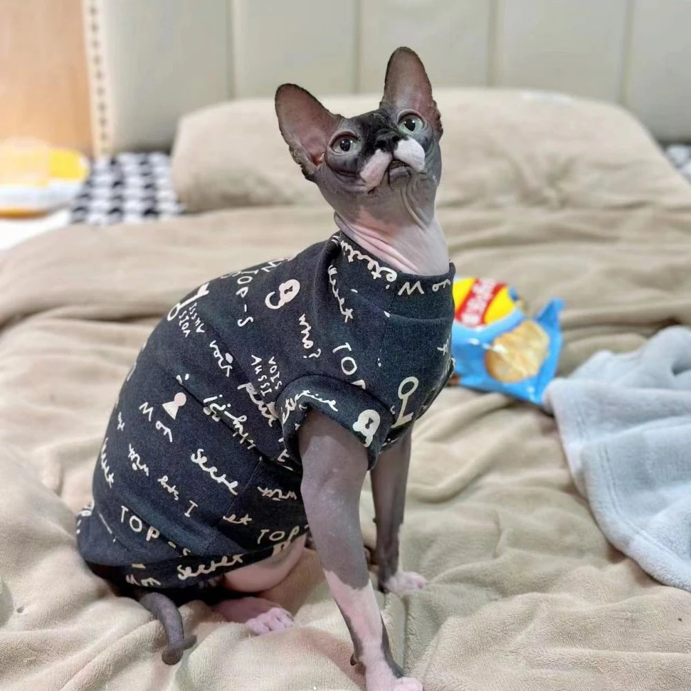 Fashion Cotton Vest for Sphynx Cat | Grey Shirt Short Sleeves | Soft Coat for Devon Rex | Spring Summer Costume for Kittens ShopOnlyDeal