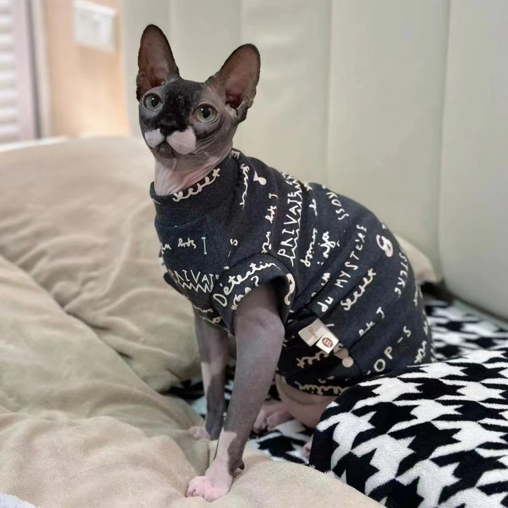 Fashion Cotton Vest for Sphynx Cat | Grey Shirt Short Sleeves | Soft Coat for Devon Rex | Spring Summer Costume for Kittens ShopOnlyDeal