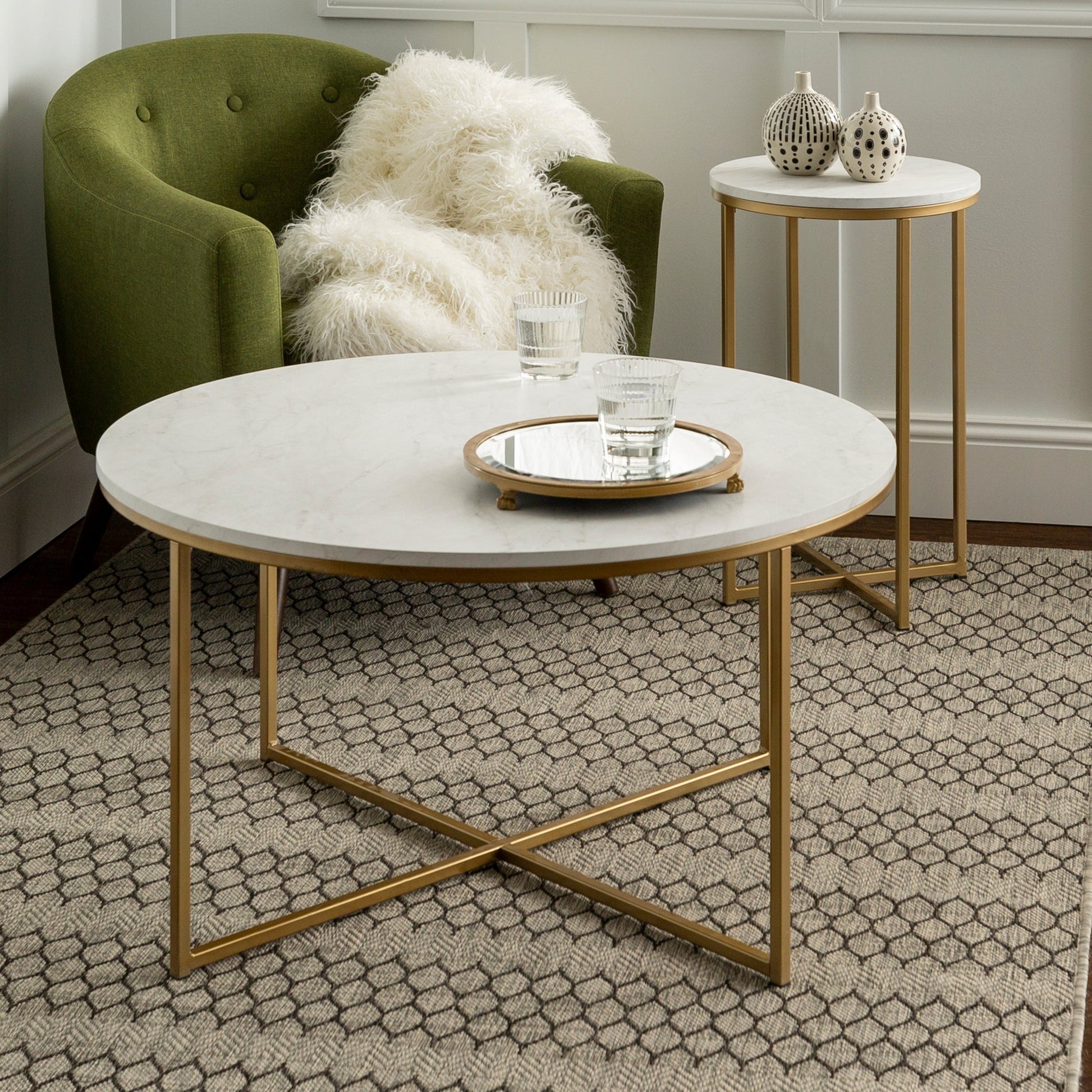 Alissa Modern Glam Coffee Table and Side Table Set Walker Edison