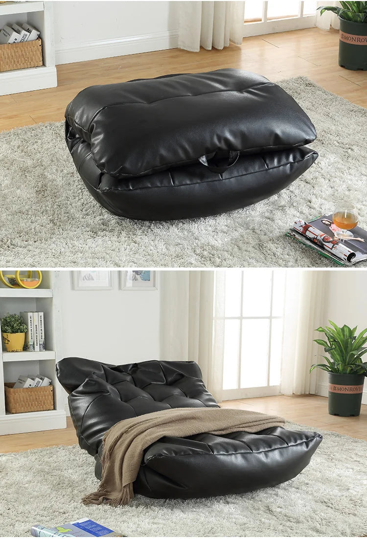 Leather Bean Bag Sofa Lounge Chair Cover | No Filler Folding Lazy Sofa Bed | Office Recliner Couch | Floor Seat Tatami Pouf Ottoman ShopOnlyDeal