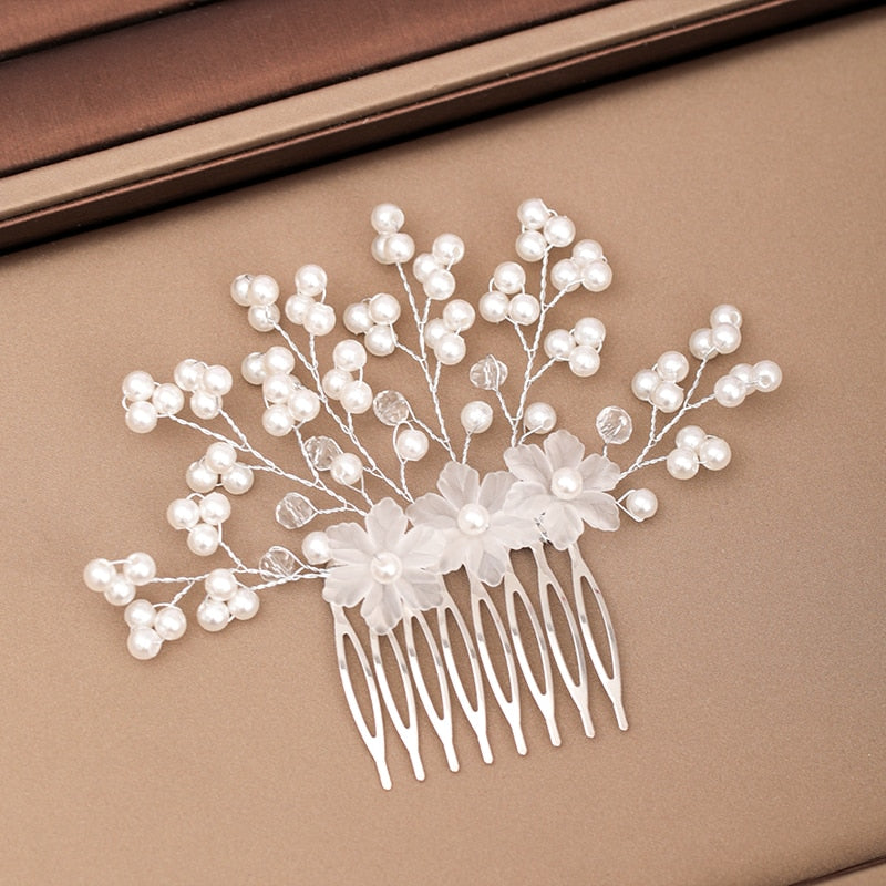 Silver Color Pearl Crystal Wedding Hair Combs Hair Accessories for Bridal Flower Headpiece Women Bride Hair ornaments Jewelry ShopOnlyDeal